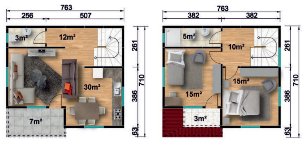 Сглобяема къща UP 202, 100 м² – разпределение