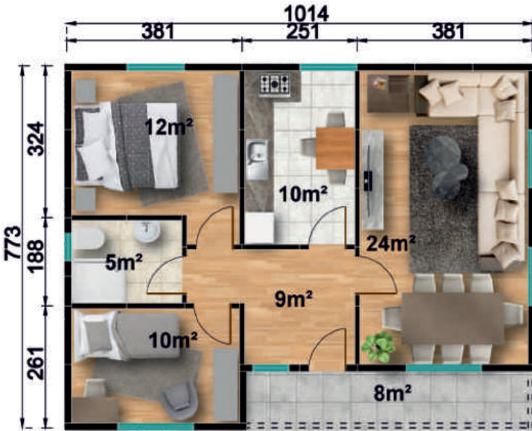 Сглобяема къща UP 113, 78 м² – разпределение