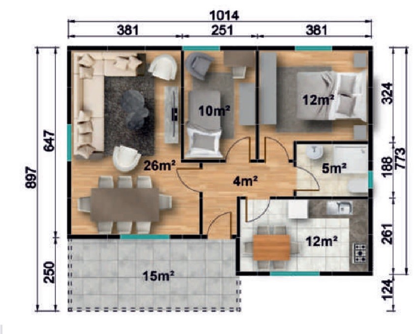 Сглобяема къща UP 118, 84 м² – разпределение