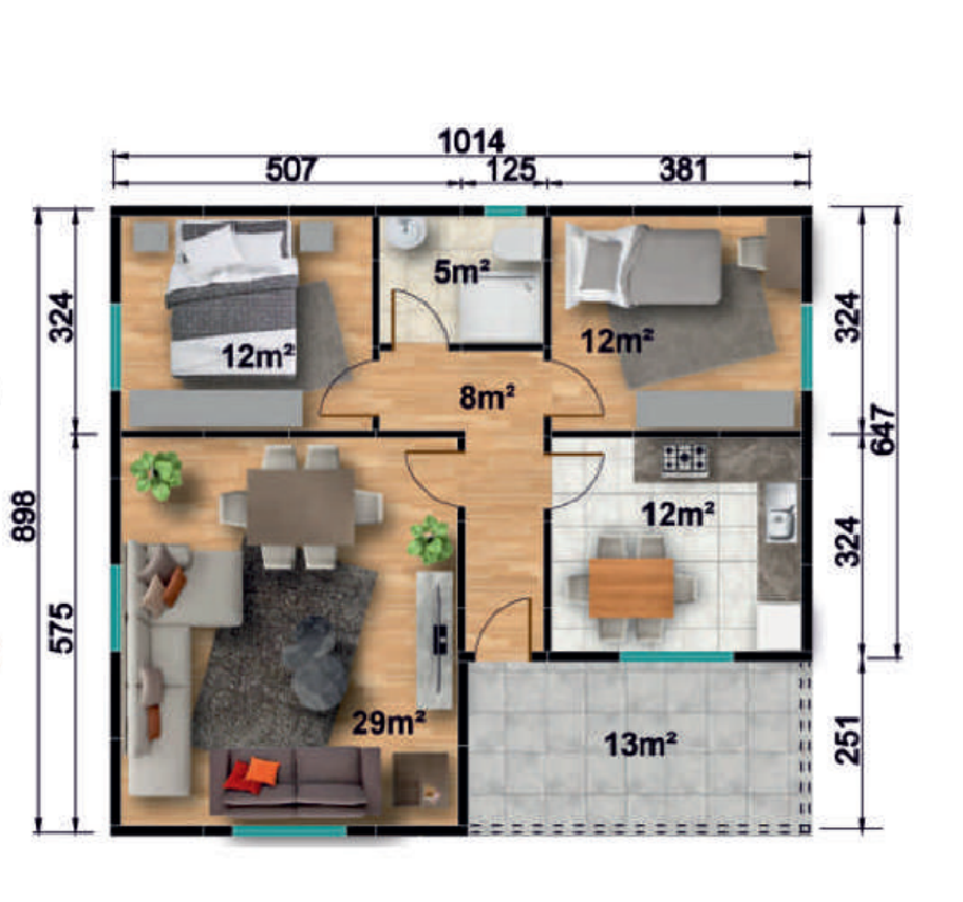 Сглобяема къща UP 121, 91 м² – разпределение