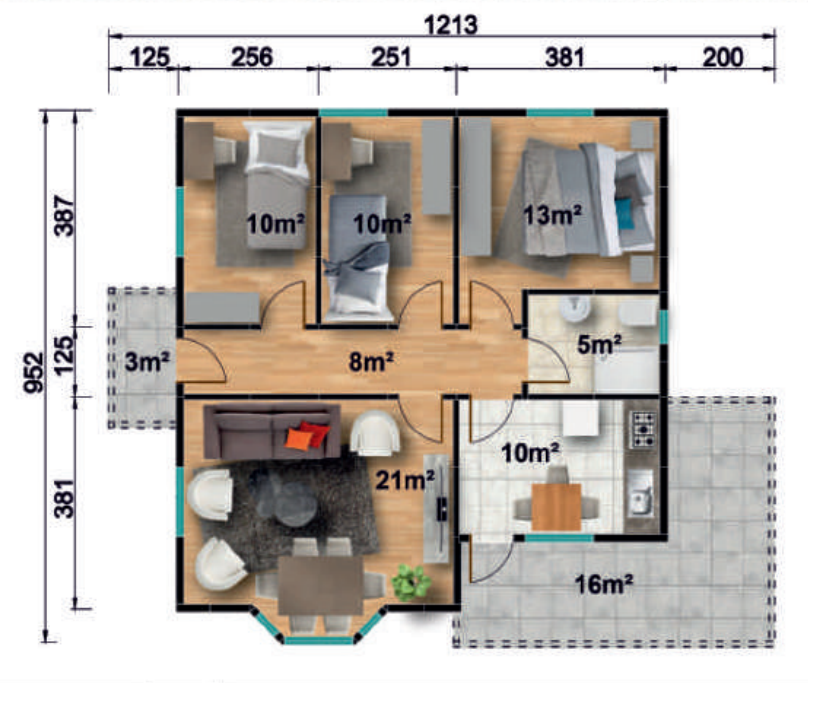 Сглобяема къща UP 124, 95 м² – разпределение