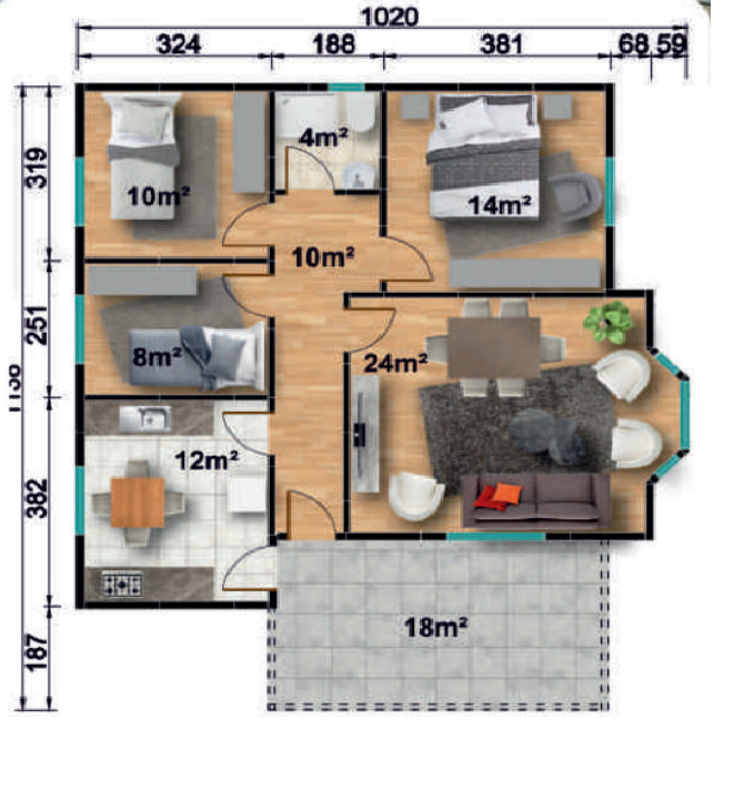 Сглобяема къща UP 126, 100 м² – разпределение