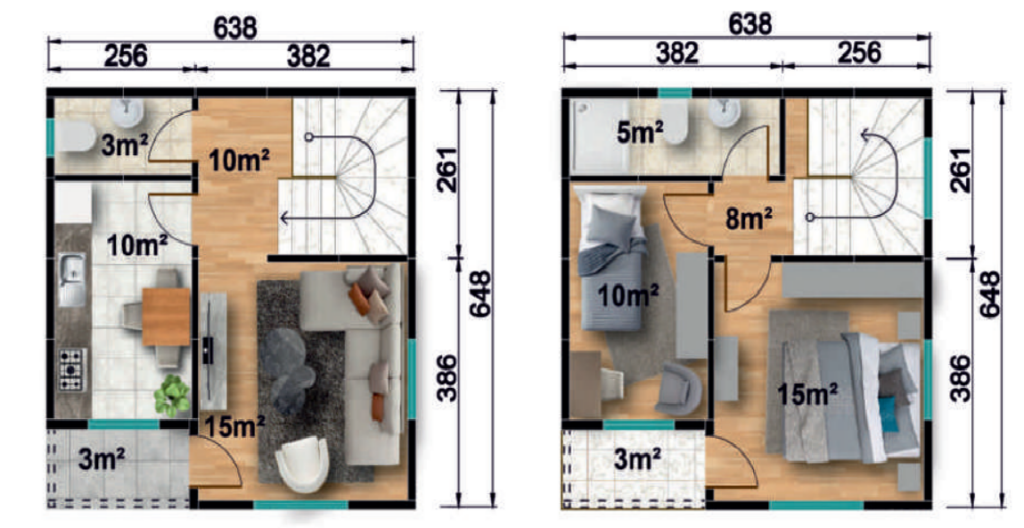 Сглобяема къща UP 200, 82 м² – разпределение