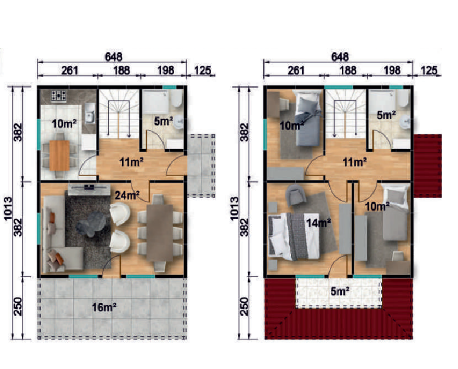 Сглобяема къща UP 207, 124 м² – разпределение