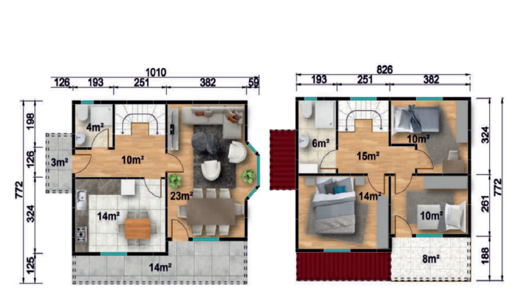 Сглобяема къща UP 208, 126 м² – разпределение