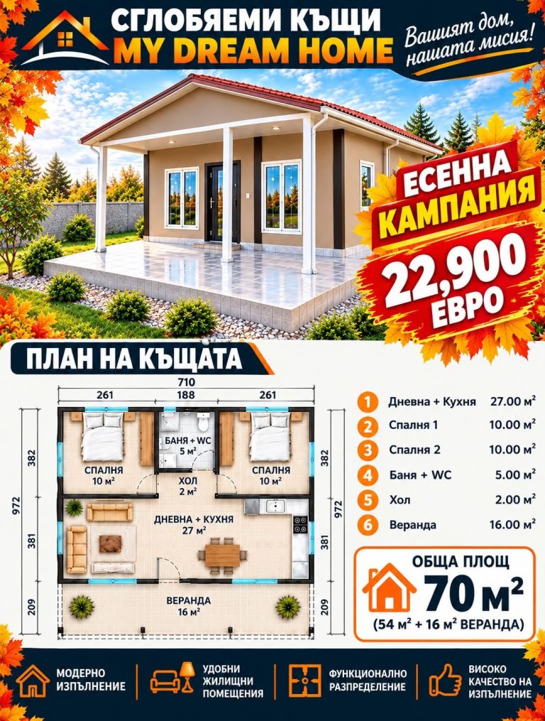 Сглобяема къща 70 м² – промоция